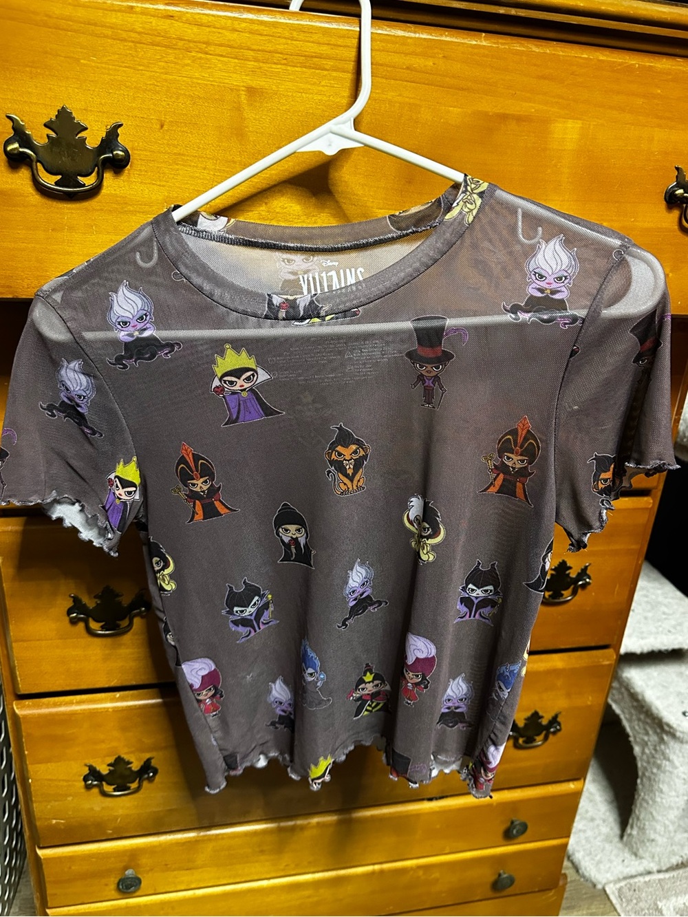 Disney Gray mid length Short Sleeve mesh Tee with Villains Print